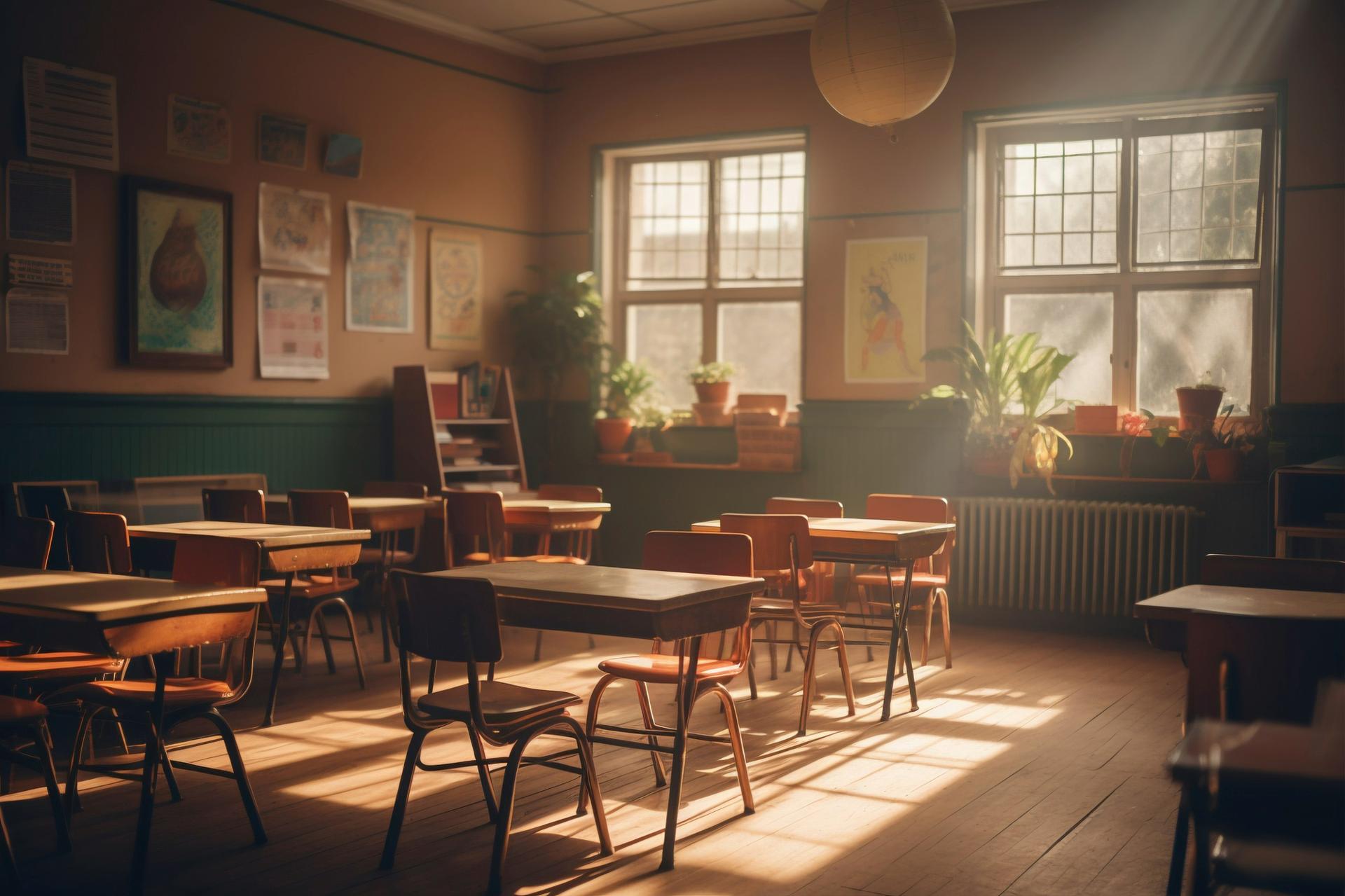 Bright, spotless classroom maintained by Kootenay Fresh Cleaning professionals